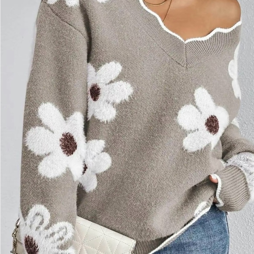 Floral Beige Sweater for Women